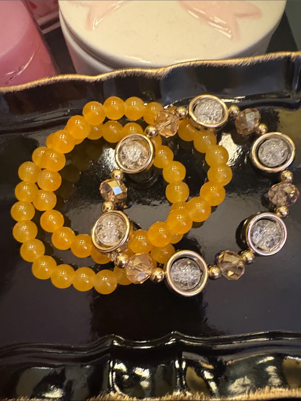 3 Yellow Beaded Stretch Bracelet Set - Stylish Women's Jewelry